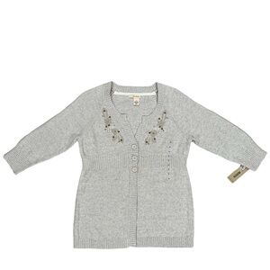 DKNY Jeans Women's Beige 3/4 Sleeve Floral Long Cardigan Sweater Size Medium